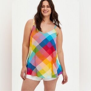 TORRID Rainbow Gingham Pattern Gauze Swing Cami Tank | Size 2